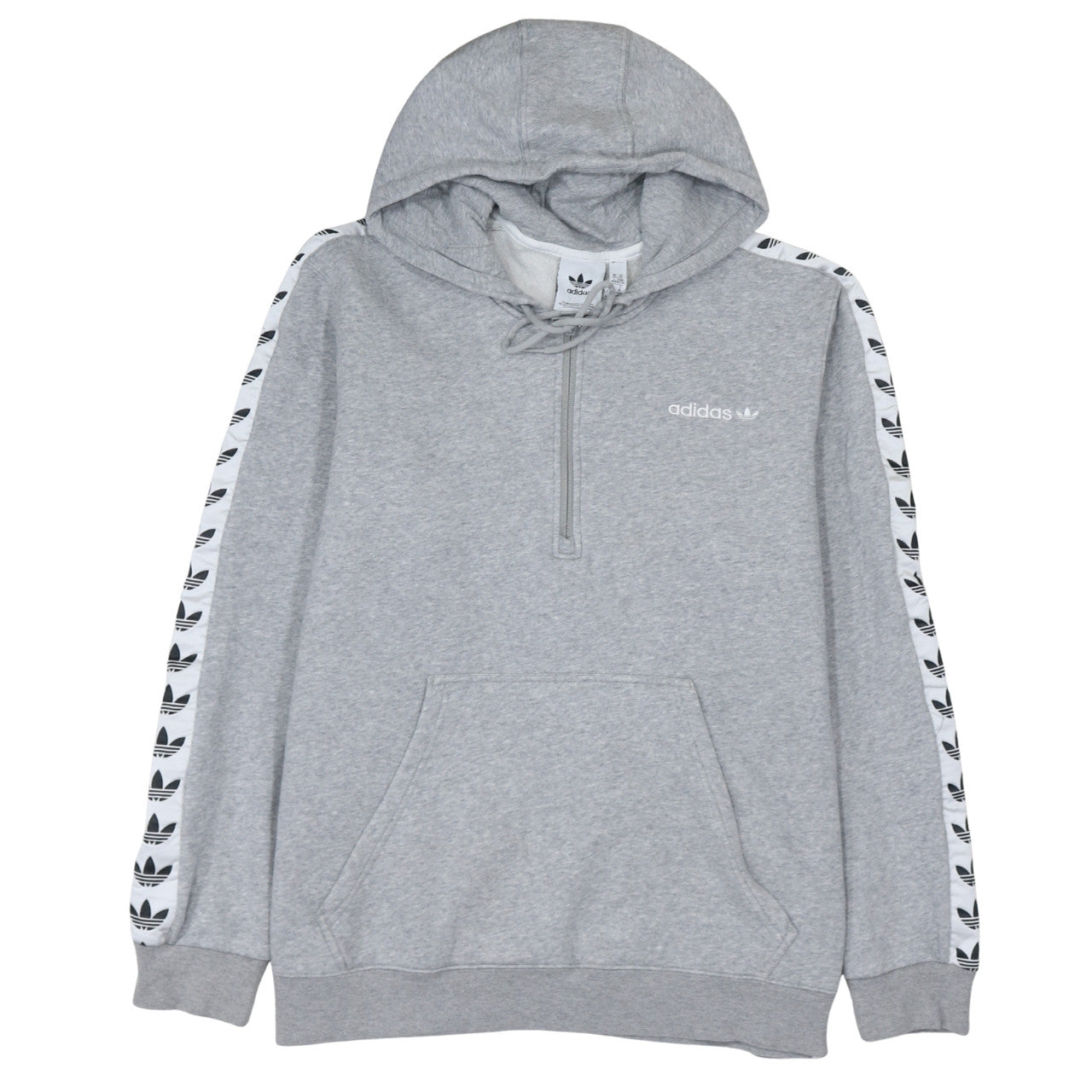 Adidas Men's Grey XL 1/2 Zip Hoodie With Logo Tape Detail