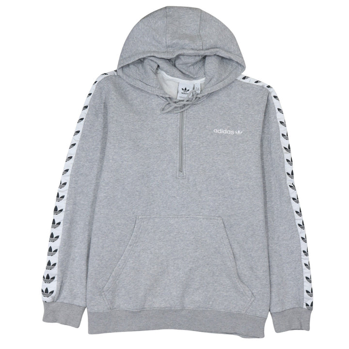 Adidas Men's Grey XL 1/2 Zip Hoodie With Logo Tape Detail