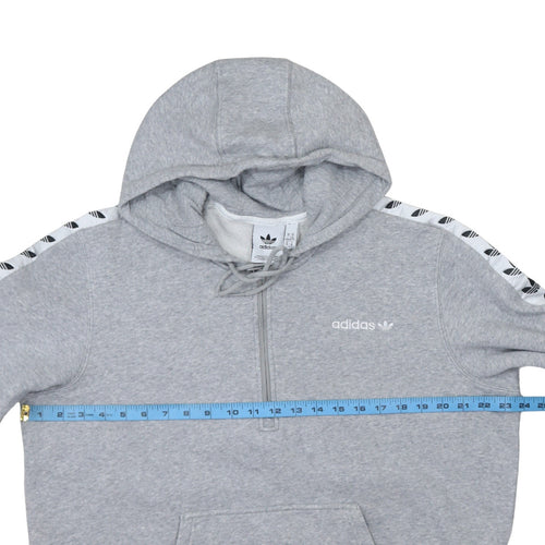 Adidas Men's Grey XL 1/2 Zip Hoodie With Logo Tape Detail