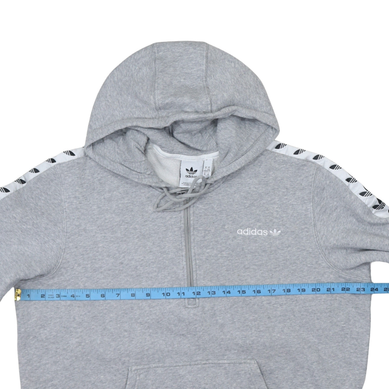Adidas Men's Grey XL 1/2 Zip Hoodie With Logo Tape Detail