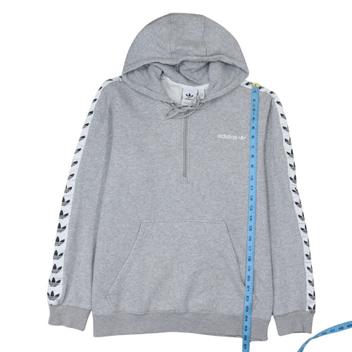 Adidas Men's Grey XL 1/2 Zip Hoodie With Logo Tape Detail