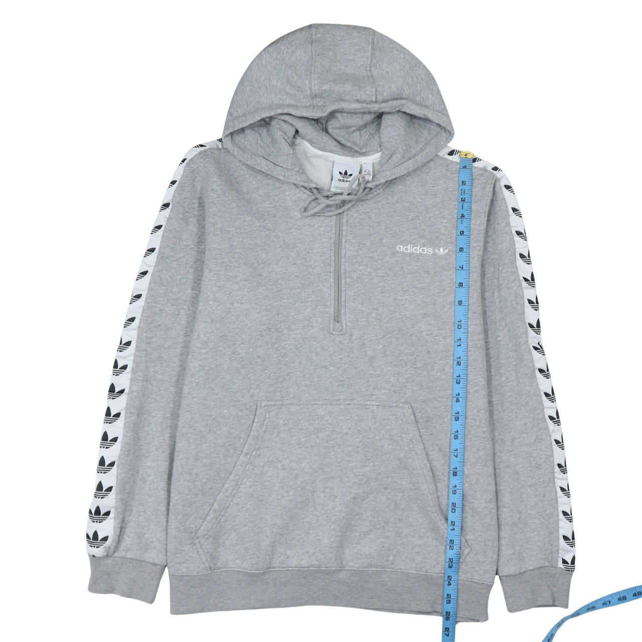 Adidas Men's Grey XL 1/2 Zip Hoodie With Logo Tape Detail