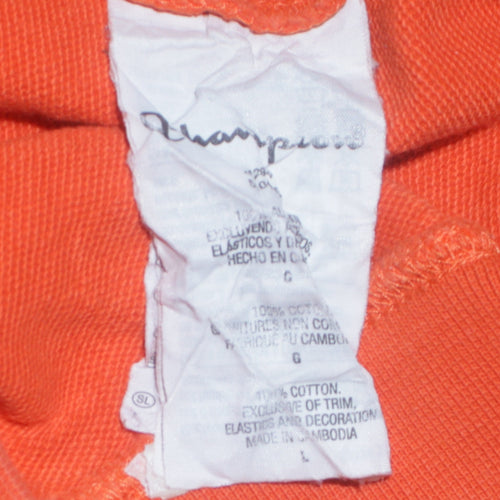 Champion Men's Orange Pullover Hoodie Large Graphic Logo Sportswear