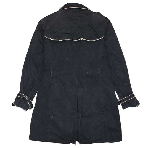 GAP Women Black Long Trench Coat Lined Cotton Belted L UK 14