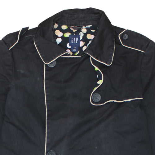 GAP Women Black Long Trench Coat Lined Cotton Belted L UK 14