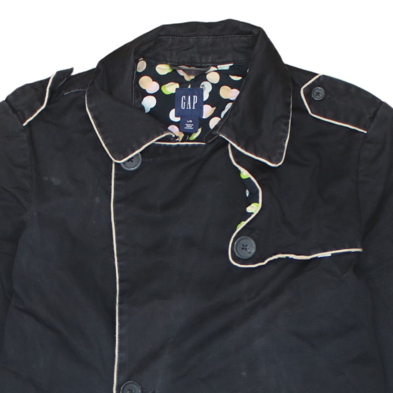 GAP Women Black Long Trench Coat Lined Cotton Belted L UK 14