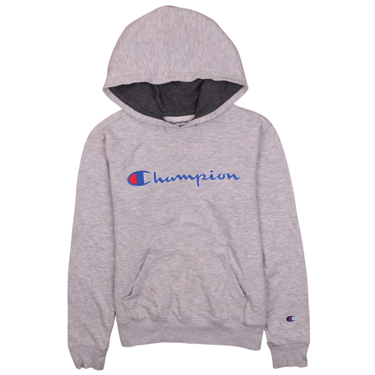 Champion Boys Grey Pullover Hoodie M Fleece Lined Logo Sweatshirt