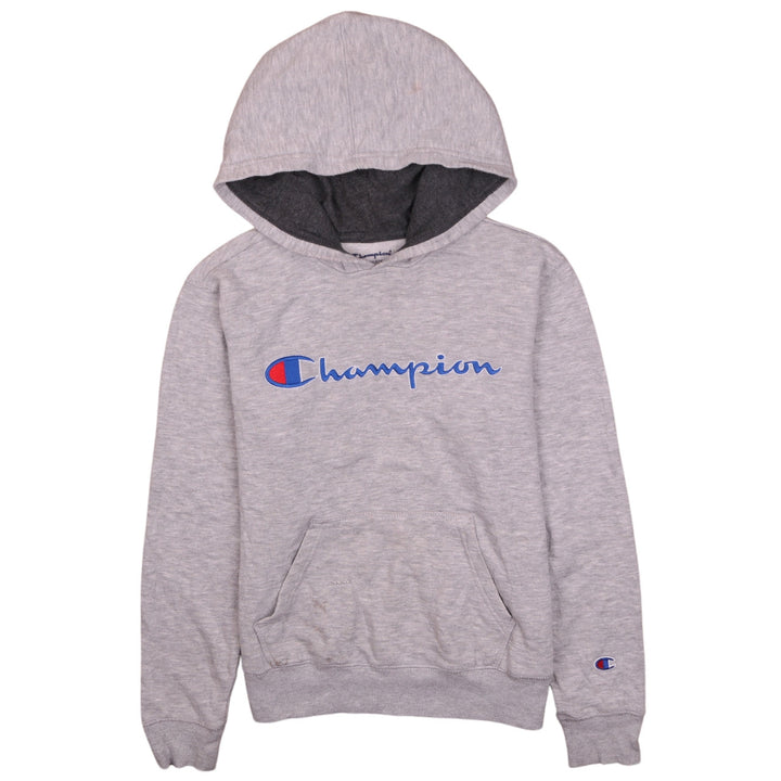 Champion Boys Grey Pullover Hoodie M Fleece Lined Logo Sweatshirt