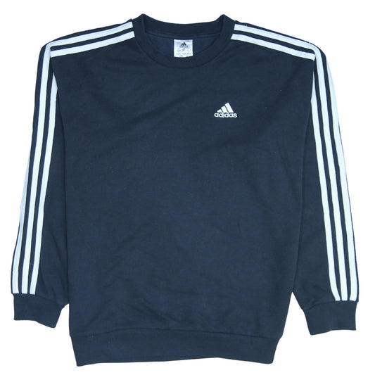 Adidas Womens Black XS Crew Neck Pullover Sweatshirt Logo Stripe Casual