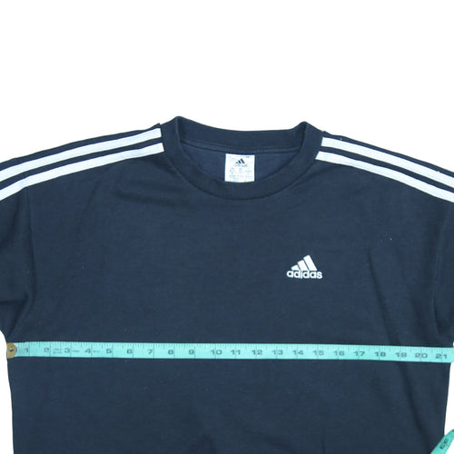 Adidas Womens Black XS Crew Neck Pullover Sweatshirt Logo Stripe Casual
