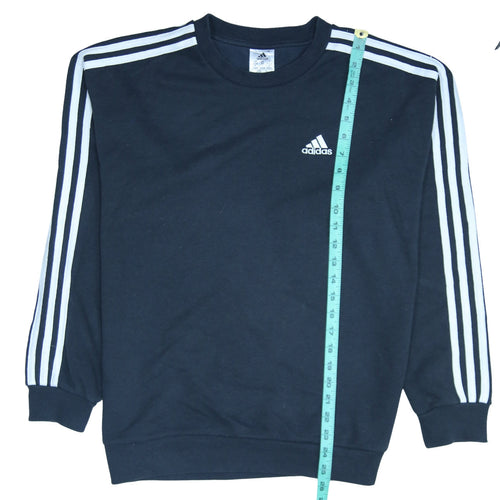 Adidas Womens Black XS Crew Neck Pullover Sweatshirt Logo Stripe Casual