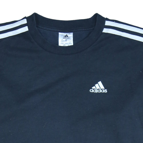 Adidas Womens Black XS Crew Neck Pullover Sweatshirt Logo Stripe Casual