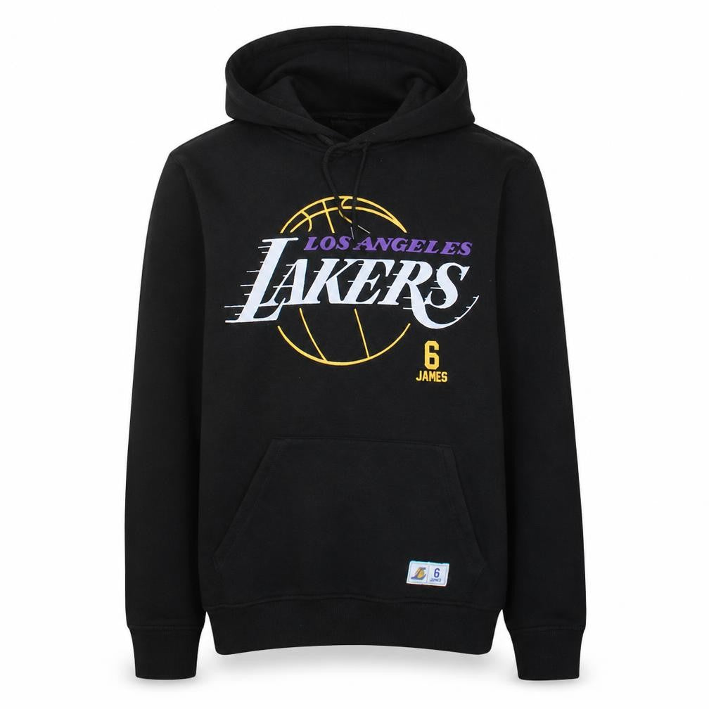 Front view of NBA men’s black los angeles lakers hoodie medium pullover fleece