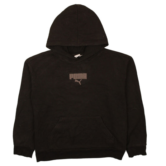 PUMA Teens Black Pullover Hoodie L Logo Cotton Sweatshirt
