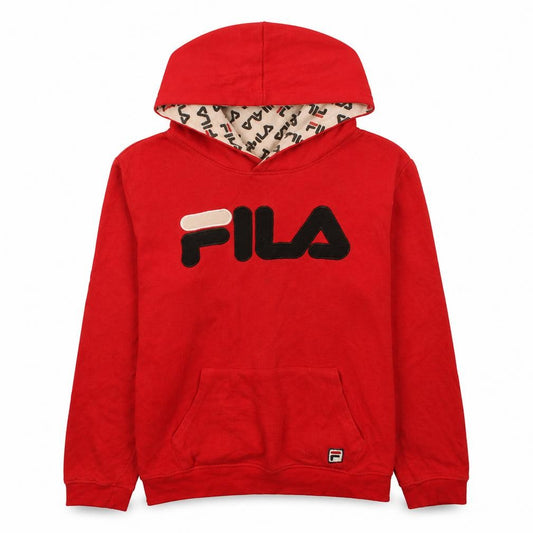 Front view of Fila women’s red pullover hoodie xxl logo print cotton sweatshirt