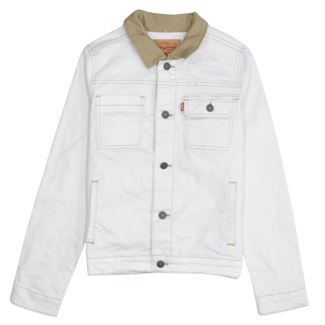 Levi’s Boys White Cotton Basic Jacket Size 14 Years Collared Denim Style