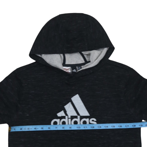 Adidas Boys Black Pullover Hoodie 13-14 Years Regular Fit Fleece Sweatshirt
