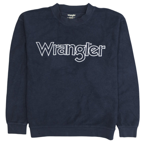 Wrangler Men's Blue Pullover Sweatshirt M Embroidered Logo Crew Neck