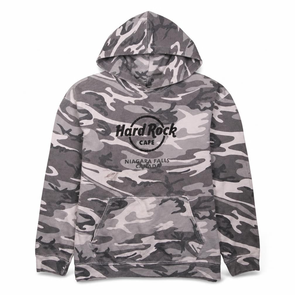 Front view of Hard Rock Men’s Grey Camouflage Pullover Hoodie M
