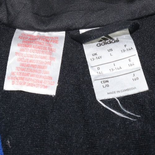 Adidas Boys Blue Black Track Jacket Size 13-14 Years Full Zip Activewear