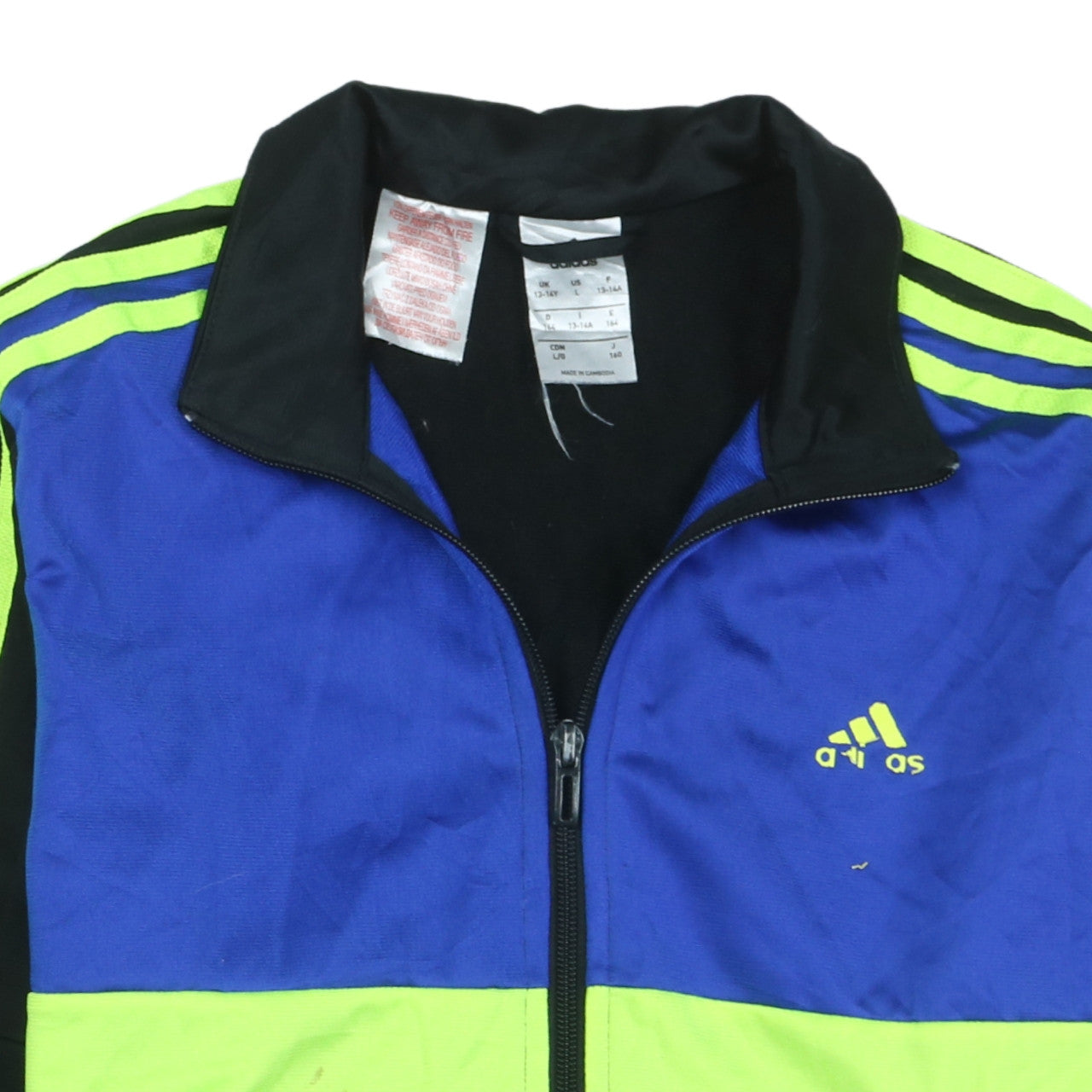 Adidas Boys Blue Black Track Jacket Size 13-14 Years Full Zip Activewear