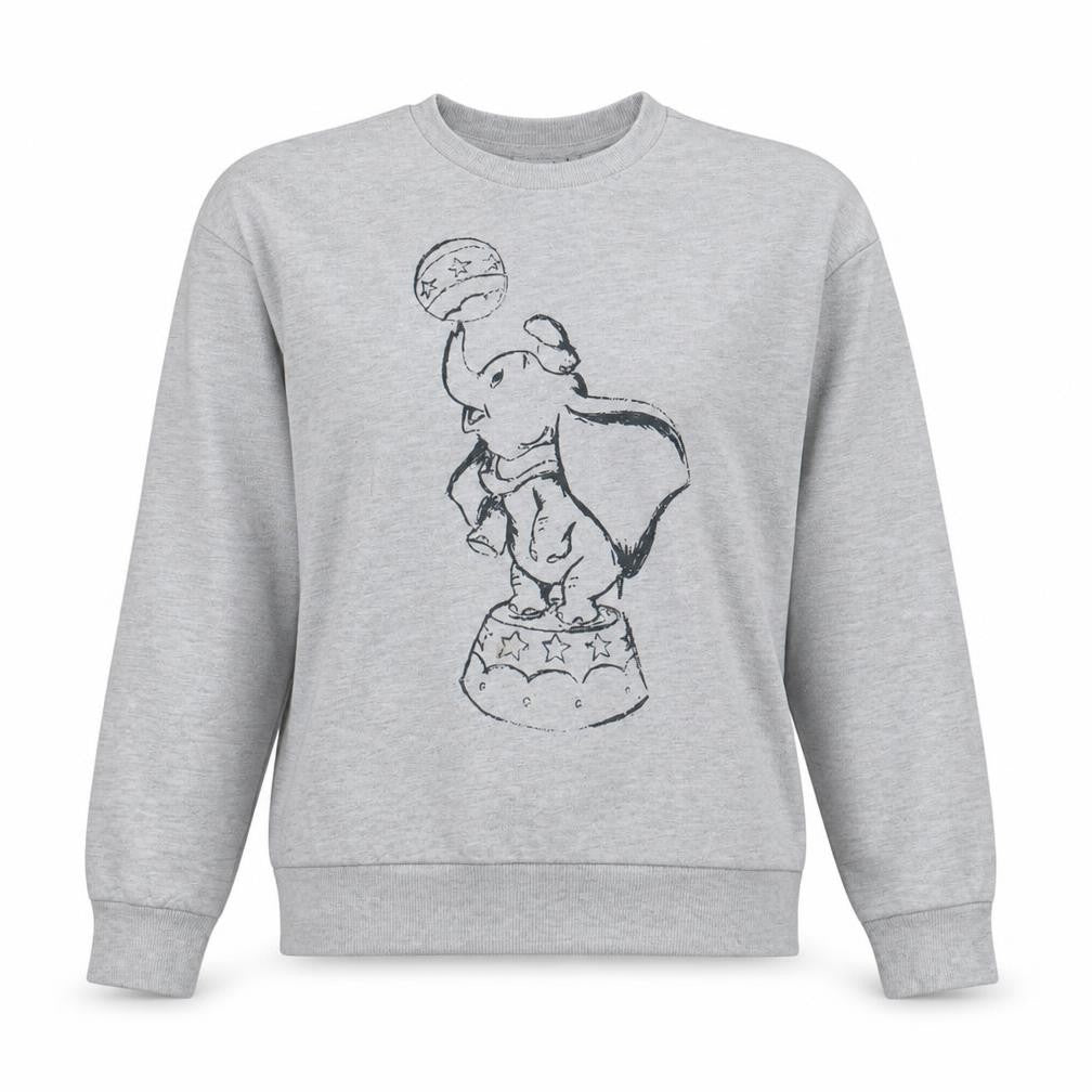 Front view of Disney Women’s Grey Dumbo Sweatshirt Small Crew Neck Pullover