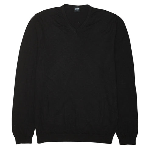 Hugo Boss Men's Black Slim Fit Wool V-Neck Jumper Size L
