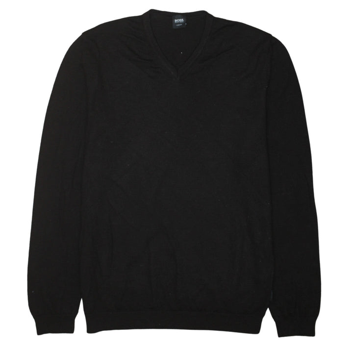 Hugo Boss Men's Black Slim Fit Wool V-Neck Jumper Size L