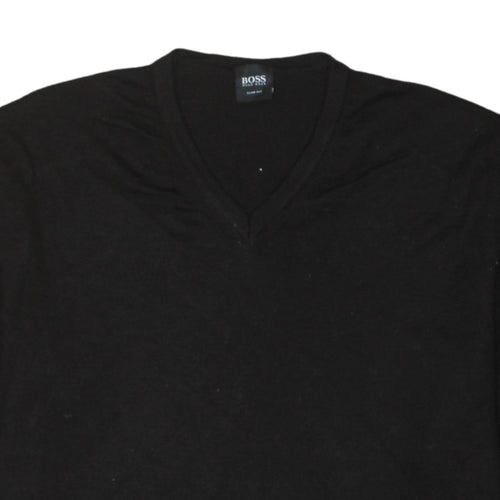 Hugo Boss Men's Black Slim Fit Wool V-Neck Jumper Size L