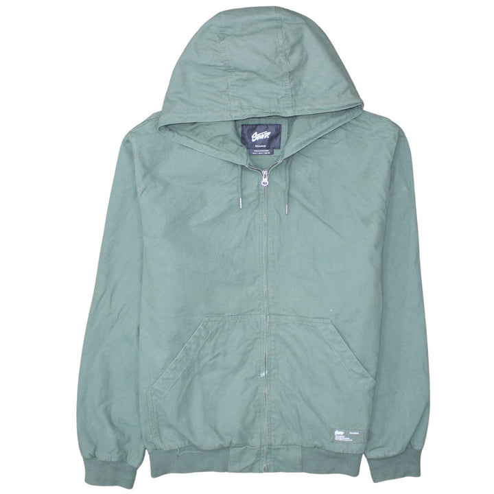 Pull & Bear Men's Green Hooded Windbreaker Jacket Size L
