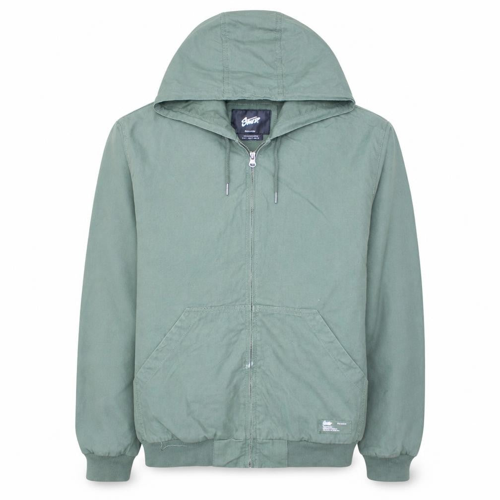 Front view of Pull&Bear Men's Green Hooded Windbreaker Jacket, size L
