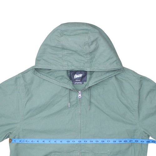 Pull & Bear Men's Green Hooded Windbreaker Jacket Size L