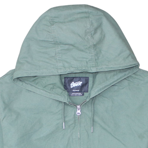 Pull & Bear Men's Green Hooded Windbreaker Jacket Size L