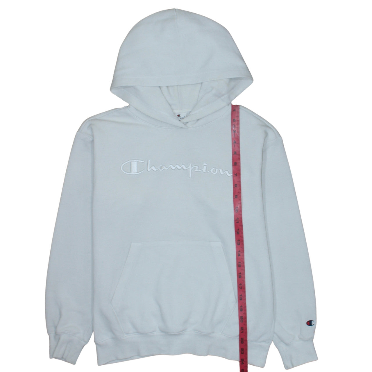 Champion Men's White Small Pullover Hoodie Embroidered Logo Fleece