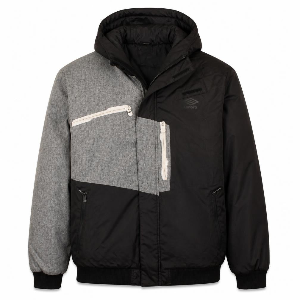 Front view of Umbro Men's Black XL Hooded Puffer Jacket Winter Coat