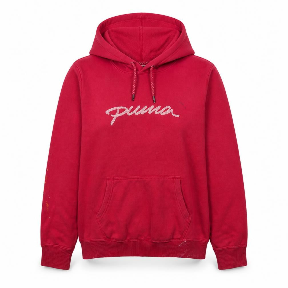 Front view of Puma women’s red pullover hoodie uk 16 - logo hooded sweatshirt