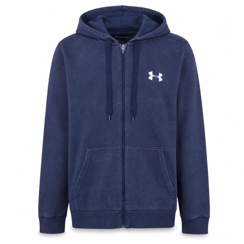 Front view of Under Armour Men's Navy Full Zip Hoodie, size L, ColdGear