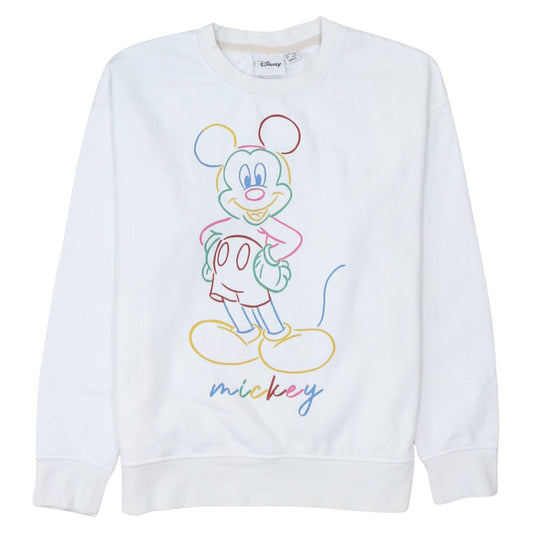 Disney Women White Mickey Mouse Graphic Cotton Sweatshirt Size S