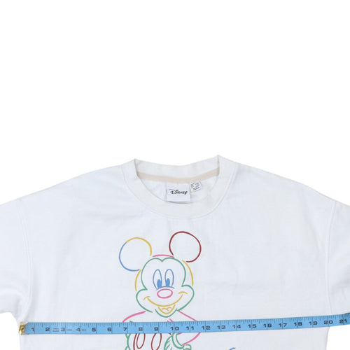 Disney Women White Mickey Mouse Graphic Cotton Sweatshirt Size S