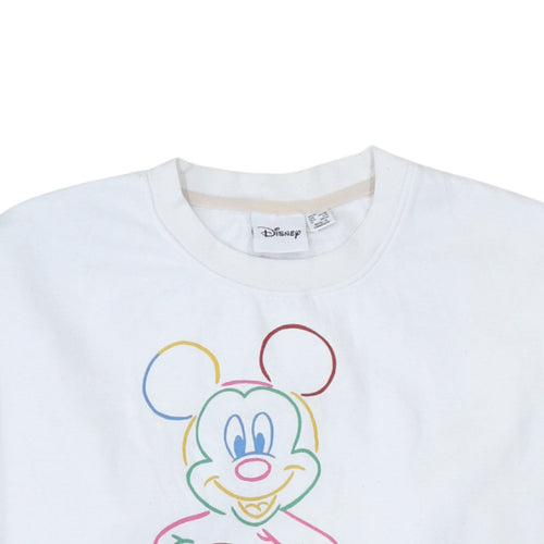 Disney Women White Mickey Mouse Graphic Cotton Sweatshirt Size S