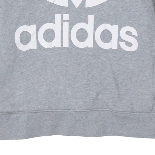 Adidas Women’s Grey Pullover Hoodie Size 8 Logo Print Casual Sweatshirt