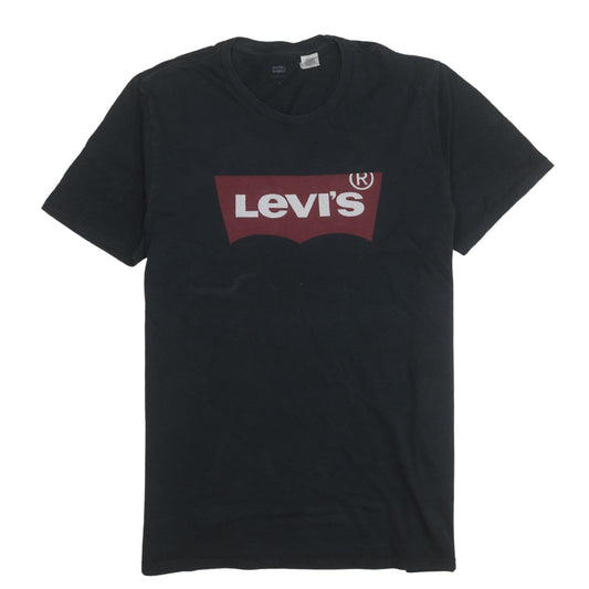 Levi’s Men Black Medium Crew Neck Short Sleeve Logo Cotton T-Shirt