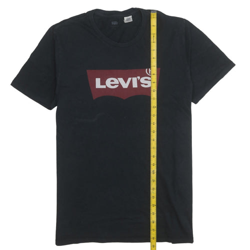 Levi’s Men Black Medium Crew Neck Short Sleeve Logo Cotton T-Shirt