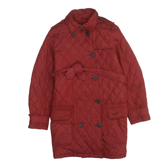 Barbour Women's Red Quilted Mid-Length Belted Coat Size 12