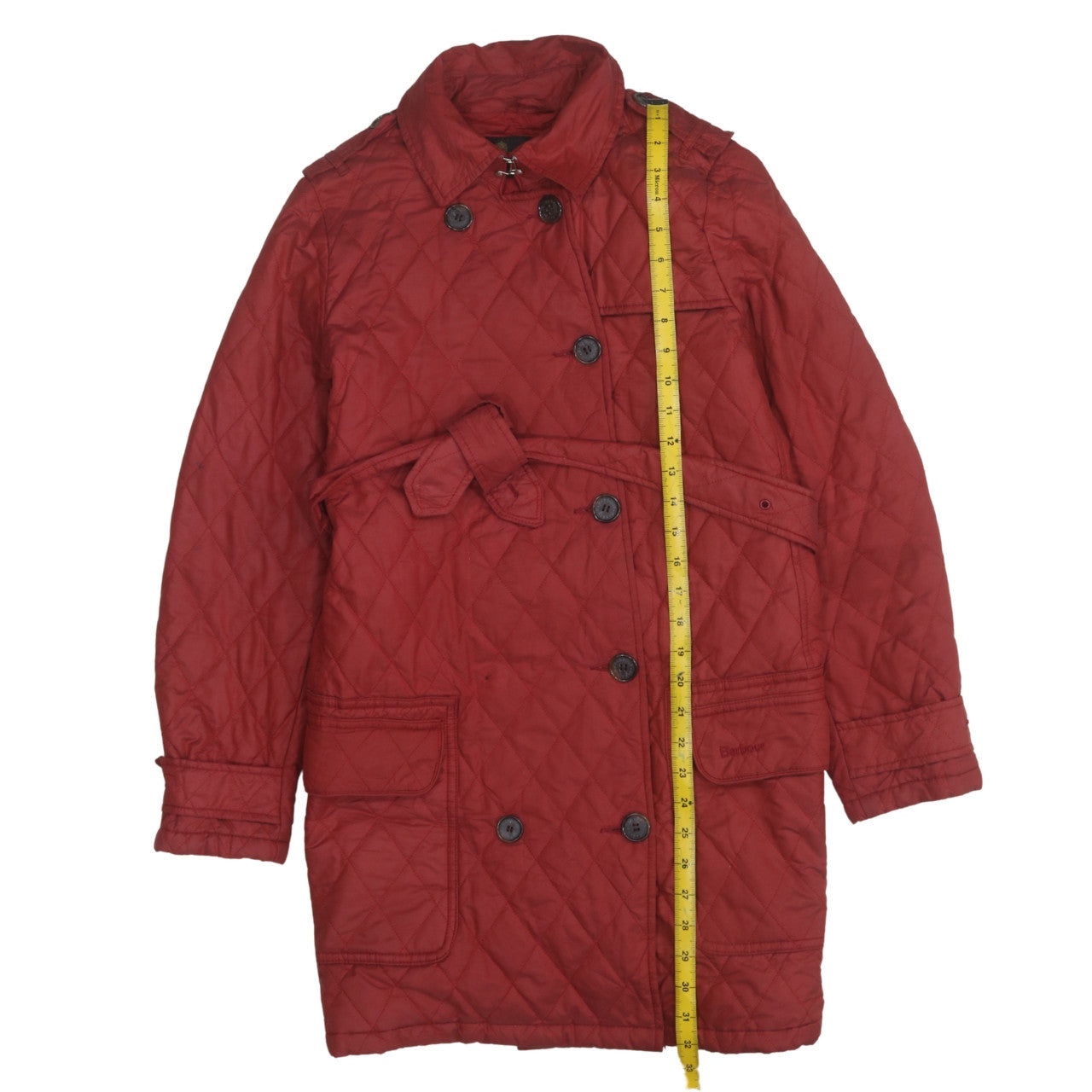 Barbour Women's Red Quilted Mid-Length Belted Coat Size 12
