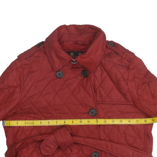 Barbour Women's Red Quilted Mid-Length Belted Coat Size 12