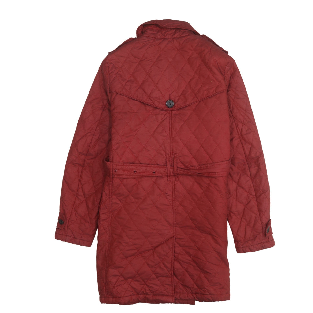 Barbour Women's Red Quilted Mid-Length Belted Coat Size 12