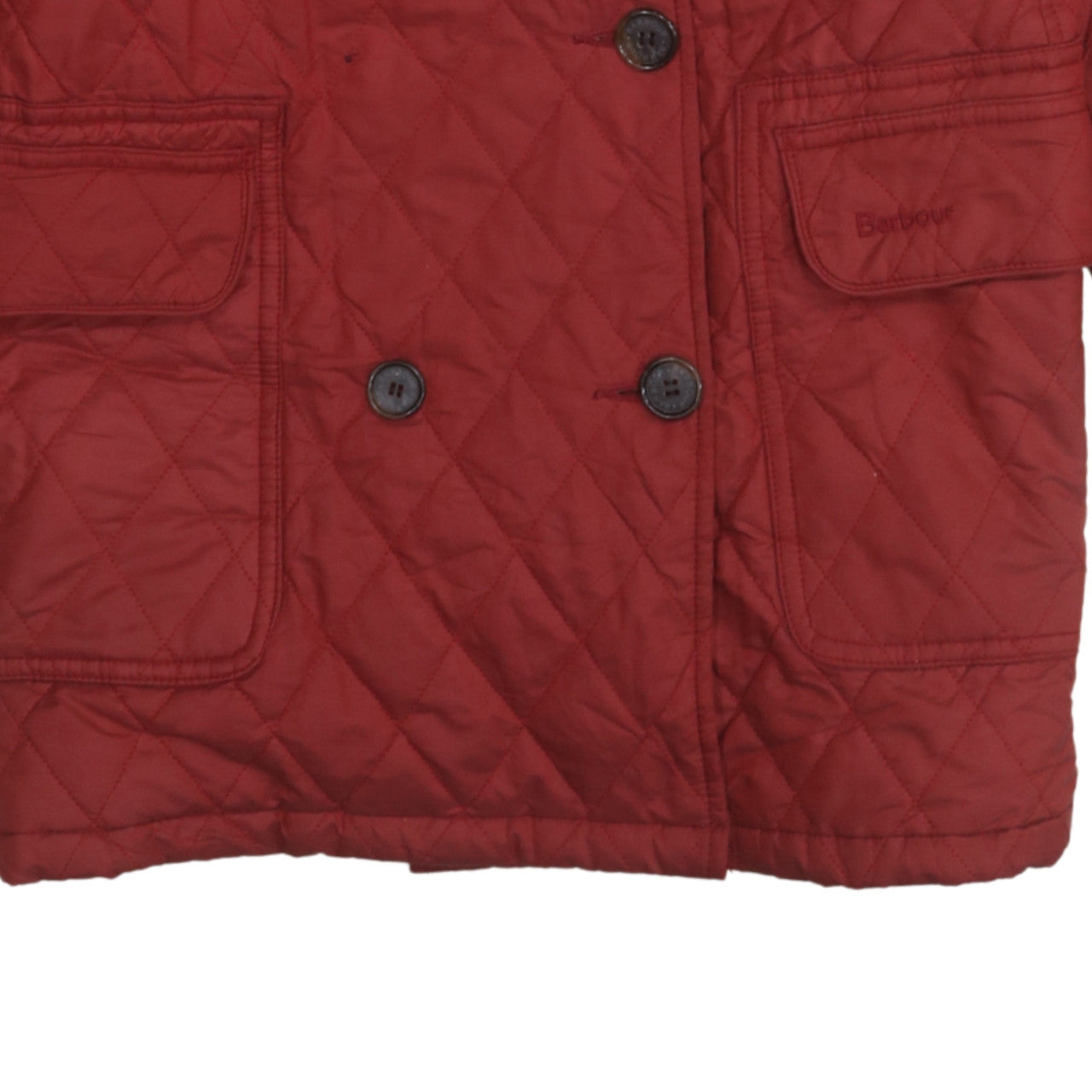 Barbour Women's Red Quilted Mid-Length Belted Coat Size 12