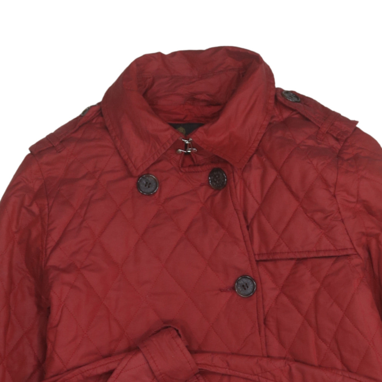 Barbour Women's Red Quilted Mid-Length Belted Coat Size 12