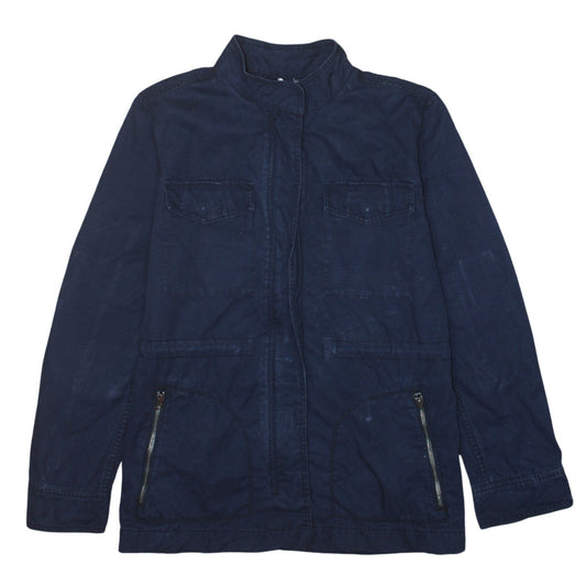 GAP Women Blue Cotton Military Jacket L Long Sleeve Mid-Length